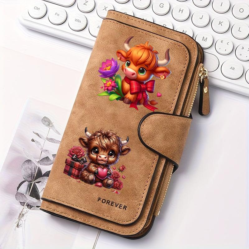 Women's Long Wallet Scottish Highland Cow Design 1pc Multi-functional Snap Coin Purse Cute Cat Lover Gift Daily Commute Outdoor Travel Family Use