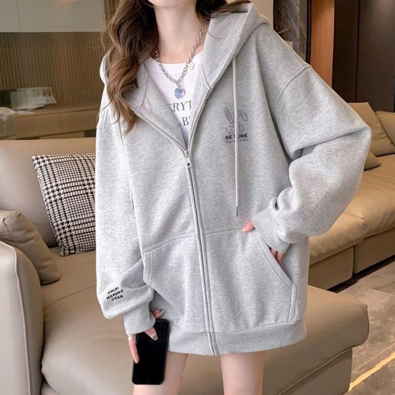 New Spring and Autumn Season Fashion Simple and Lazy Style Loose and Versatile Long Sleeve Hooded Lace Up Sweater Coat