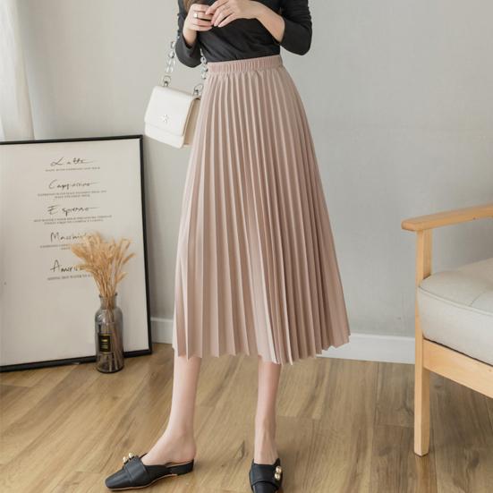 Женская плиссированная юбка, эластичная, высокая талия, однотонная юбка миди, мягкая, дышащая ткань, универсальный стиль, повседневная юбка