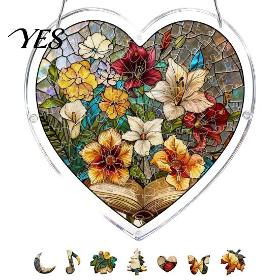 Musical Note Puzzle Piece Suncatcher Pendant, Durable Acrylic Window Hanging, with 3D Pattern, Stained Glass Effect Waterproof Decorative Ornament,