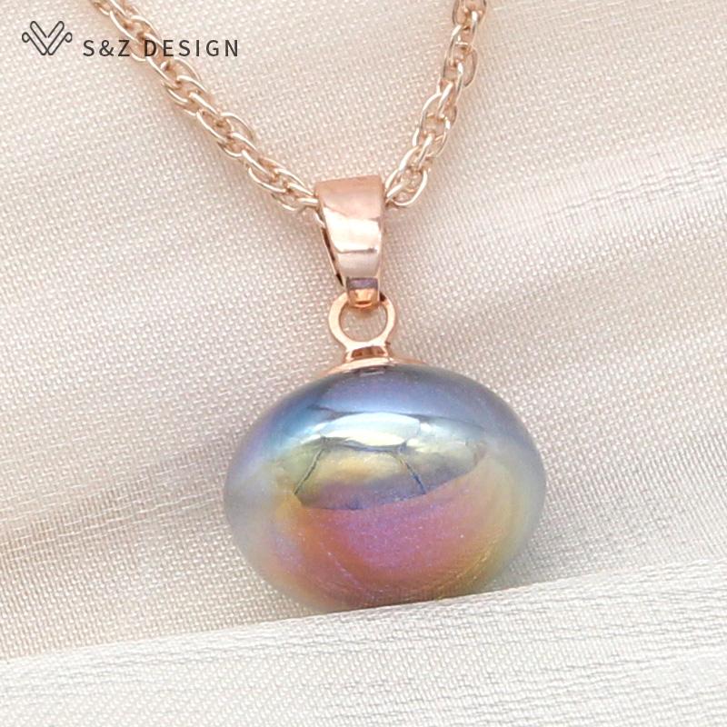 Fashion Elegant Rose Gold Color Round Simulated-pearl Pendant Necklace For Women Wedding Girl Party Jewelry Gift