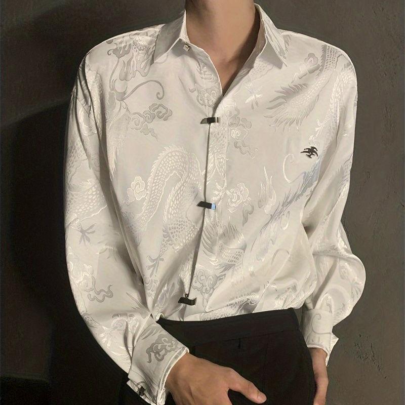 Винтажные блузки в стиле Харадзюку, женские уличные рубашки с принтом дракона большого размера, рубашки с длинными рукавами на пуговицах, трендовые топы в китайском стиле в стиле панк