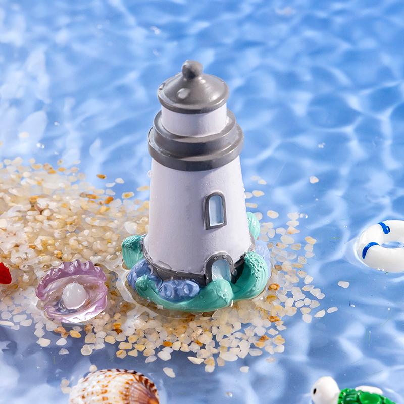 Mini Ocean Figurine Doll Garden Decor Ornament Kid Toy Miniature Landscape Ornaments Lighthouse Statue Resin Craft