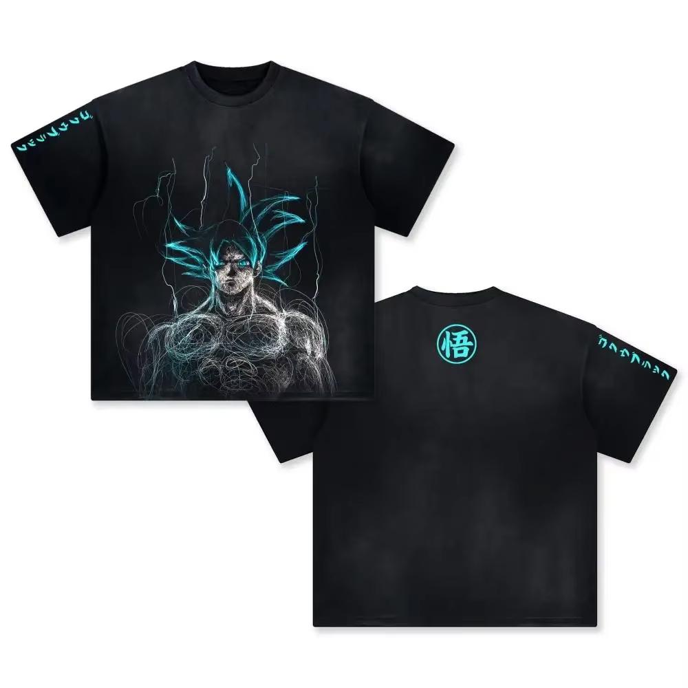 Anime Dragon Ball Cosplay Washed TShirt Cotton Short Sleeve Top Casual Sports Fitness TShirt Mens Harajuku Clothing