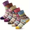 5 Pairs Women's Color Block Winter Socks, Thickened Thermal Cozy Socks, Breathable Warm Casual Crew Socks For Winter Gifts