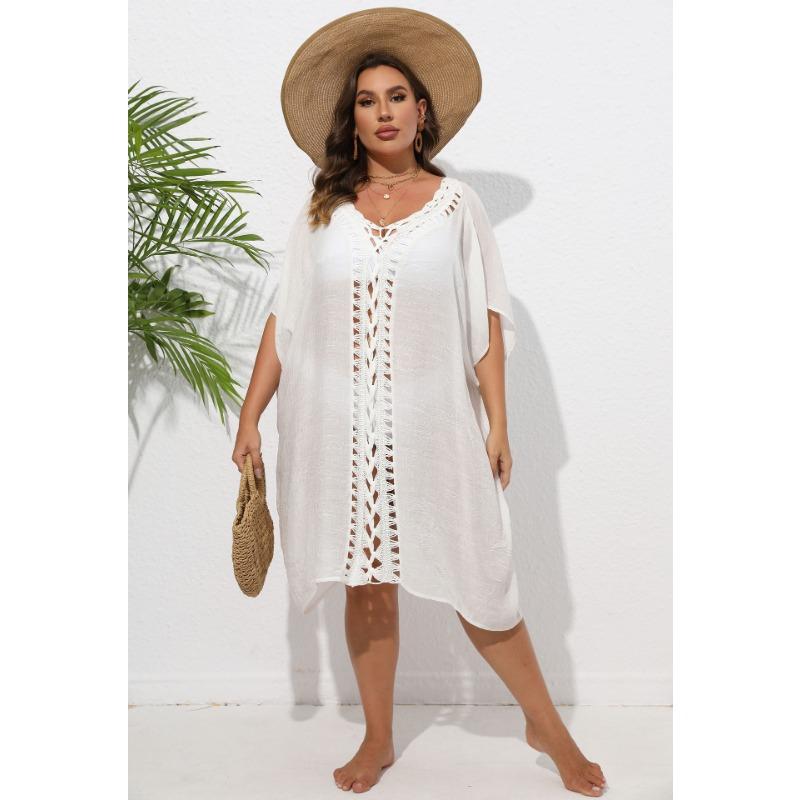 Женское платье-накидка большого размера, связанное вручную крючком с цветочным узором в стиле пэчворк, свободное пляжное бикини, наружное накидка