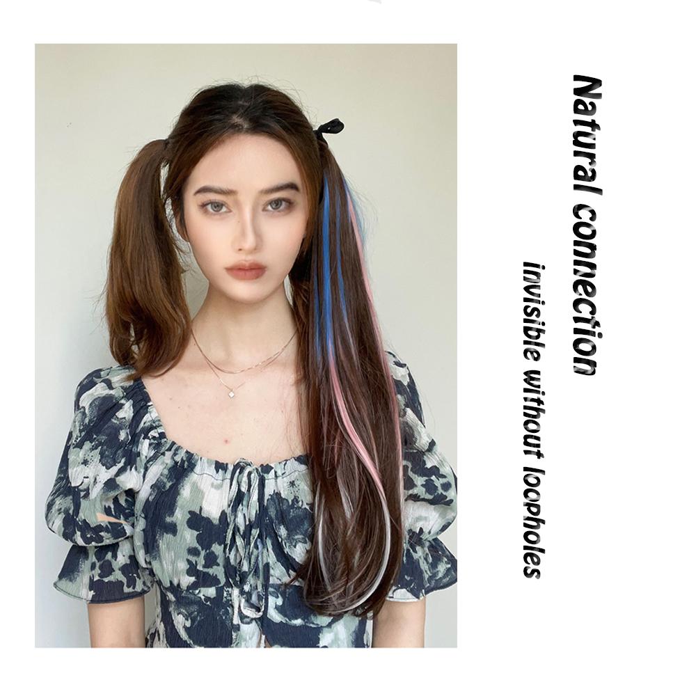 Длинные прямые волосы, завернутые в хвостик, термостойкий синтетический двойной хвостик, глянцевый парик