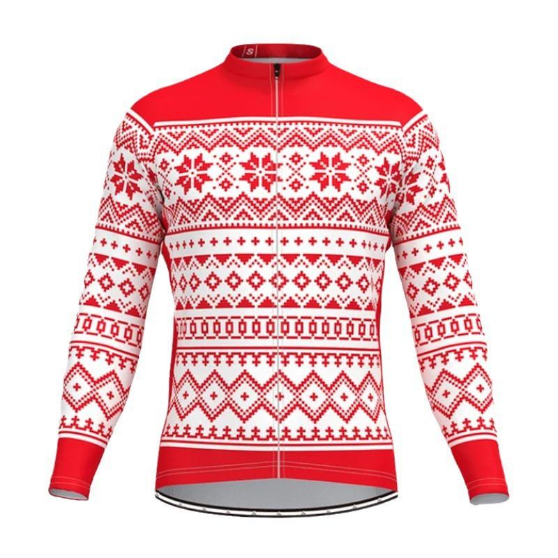 Christmas Fleece Cycling Jersey Long Sleeve Cute Warm Thick Thermal Top Winter