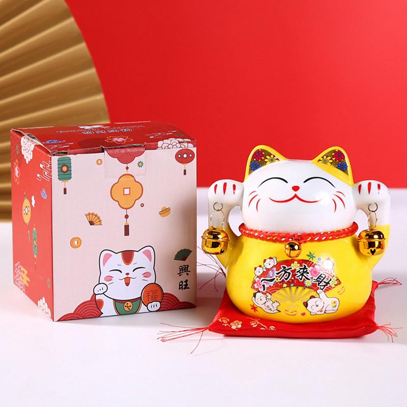 4,8-дюймовая керамическая монетница Maneki Neko Fortune Cat, копилка, украшение для стола, фигурка котенка