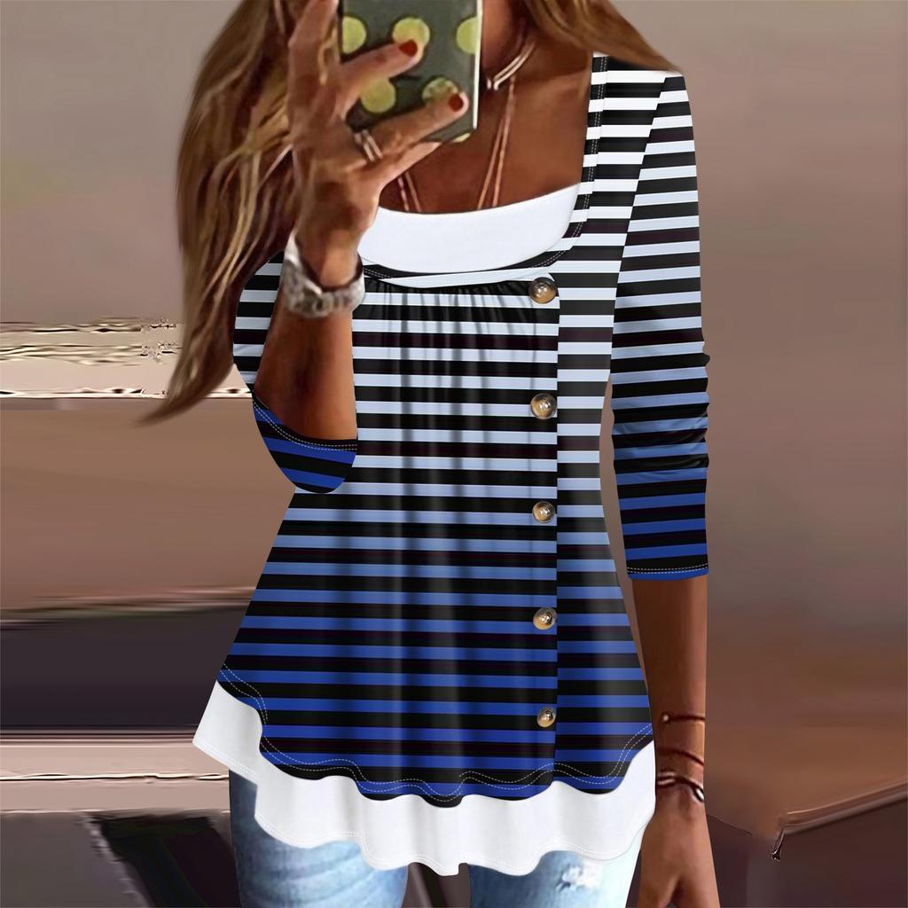 Women's T Shirt Tee Print 3/4 Sleeve Fake Two Pieces Daily Weekend Fashion Basic Regular Top