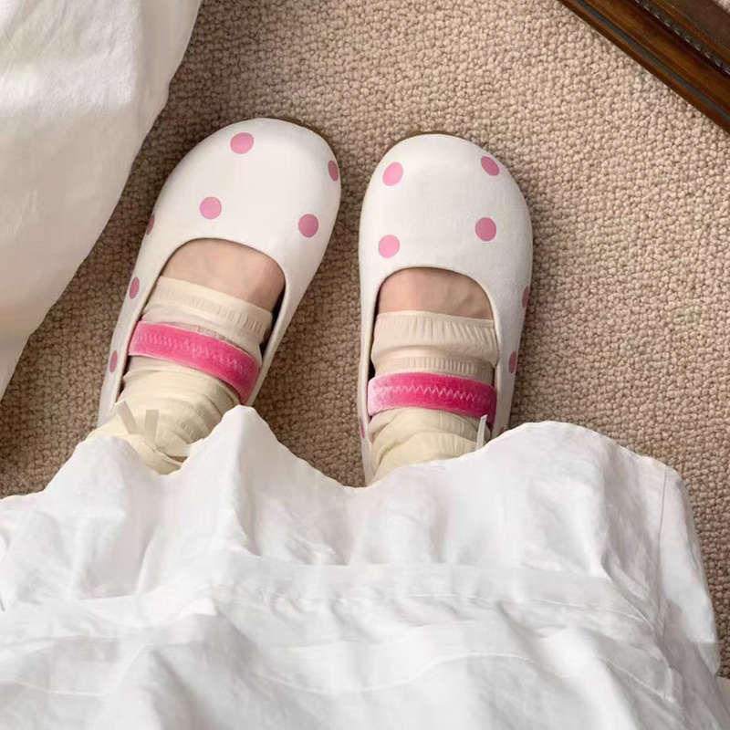 Милые маленькие горошки~ маленькие свежие туфли-лодочки с круглым носком и неглубоким вырезом, с юбкой, женские туфли на низком каблуке с мягкой подошвой, Мэри Джейн на одной педали