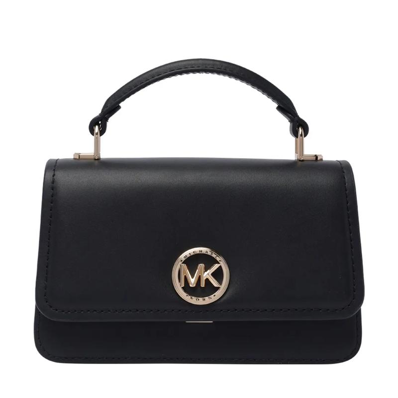 MICHAEL KORS Delancey Delancey Metal Logo Chain Strap Leather Crossbody Bag Small Women Black