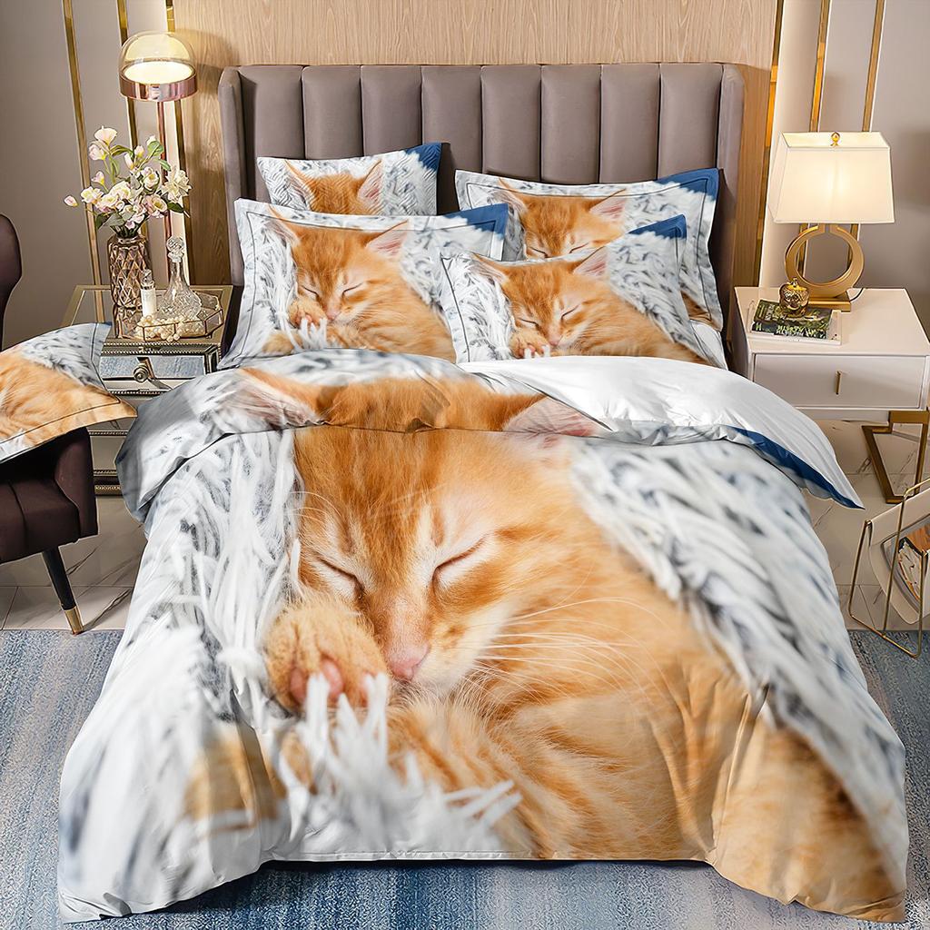 Комплект постельного белья с 3D милыми волками, кошкой и собакой, милый пододеяльник, пододеяльник, покрывало в этническом стиле с дикими животными и наволочками