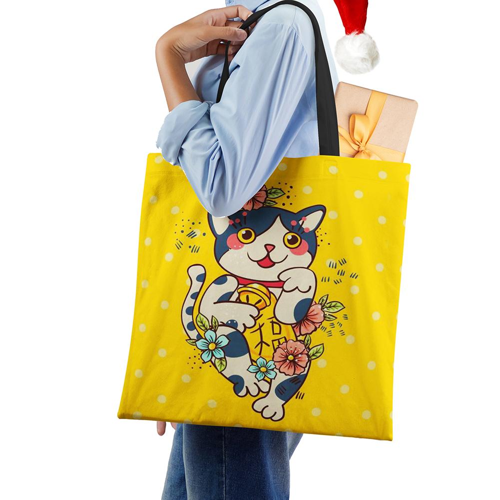 Cat Cartoon Shoulder Bag 2022 Japanese Shopping Reusable Canvas Tote Bag Women High Capacity Simple Casual Folding Handbag KTY