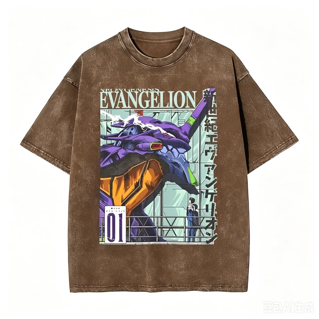 Neon Genesis Evangelion Anime, Unisex, Four-season Vintage, Old Cotton Washed T-shirt