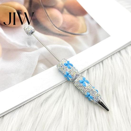 Handmade Pen Supplies Glitter Beadable Ballpoint Pen, Rhinestone Bow Beaded DIY Fashionable Office Bling Black Ink Pens for Making, School Exquisite