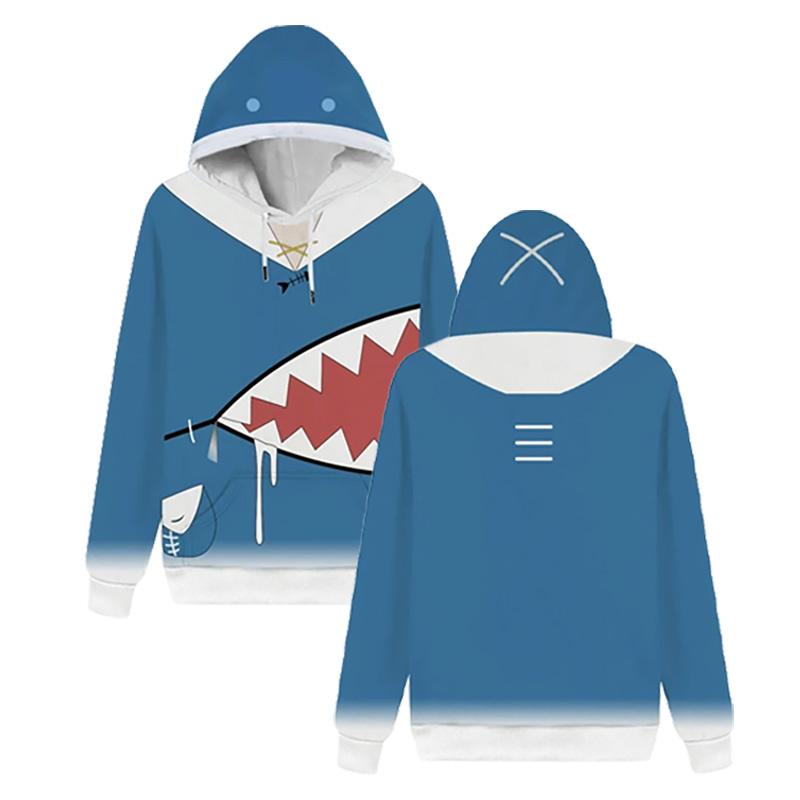 CosplayCos VTuber Gawr Gura Hoodie 3D Print Shark Mouth Pullover Sweatshirt Unisex Halloween Party Anime Costume Long Sleeve Top