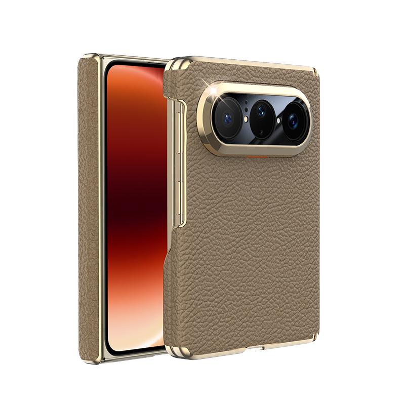 Подходит для складного мобильного телефона Huawei PuraXMax, натуральная кожа, двойной центральный шарнир, объектив, полностью защитный чехол от падения.