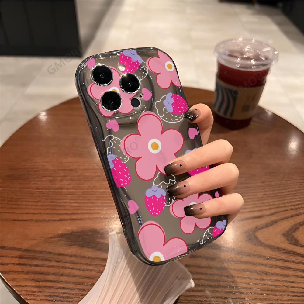 Розовый цветок клубники подходит для чехла на мобильный телефон Apple 17promax iphone15 с подушкой безопасности 14P противоударный защитный чехол