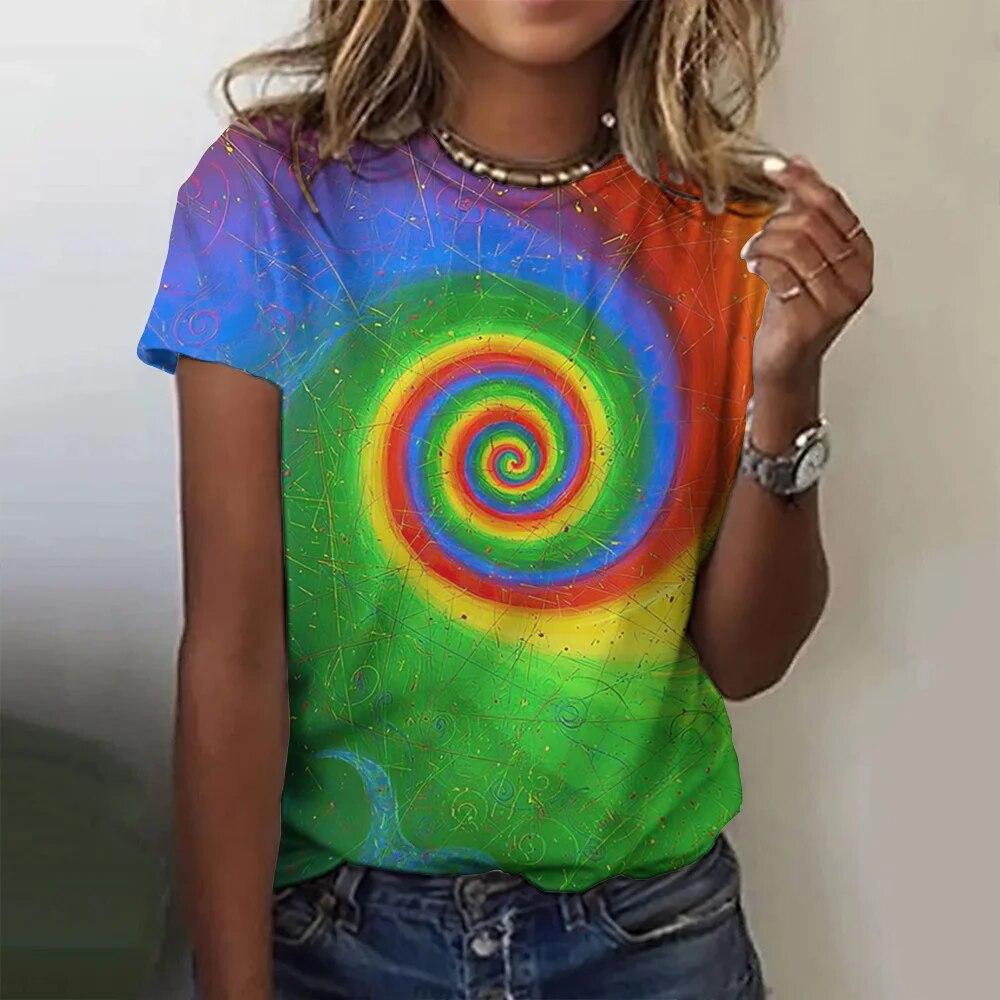Летняя красочная женская футболка с 3d принтом цветов и круглым вырезом, блузка с короткими рукавами, модная футболка больших размеров для женщин, женская одежда Y2k