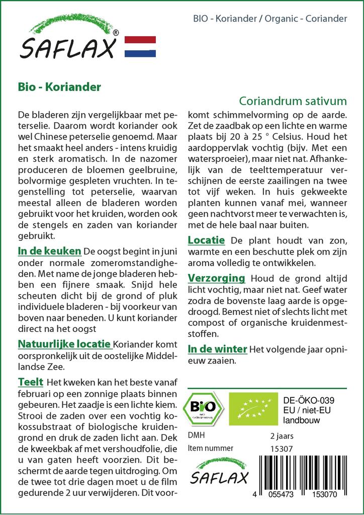 SAFLAX Garden in the Bag - Органический - Кориандр - 150 семян - С субстратом в подходящем пакете - Coriandrum sativum