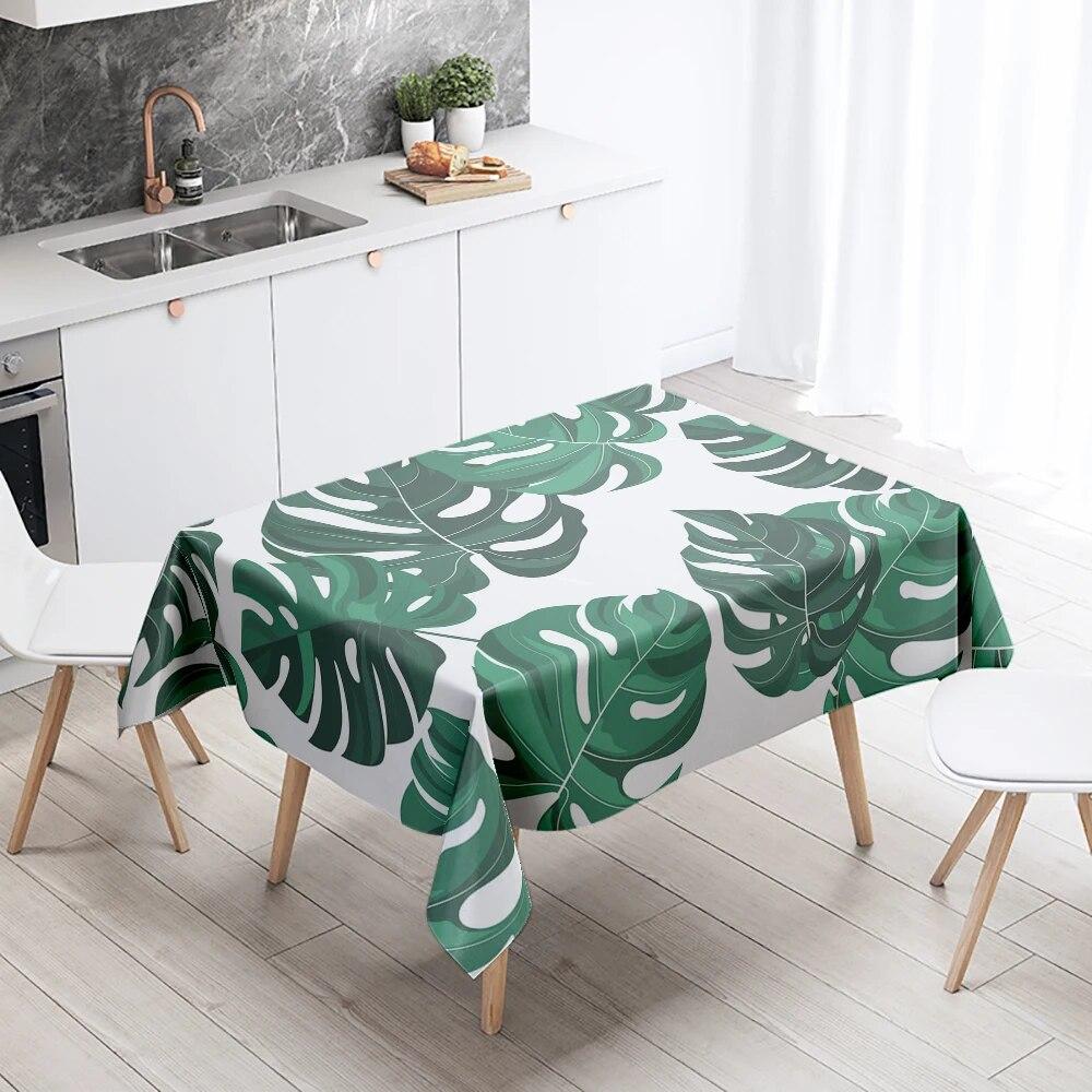 Скатерть Monstera, зеленое растение, против пятен, водонепроницаемая, прямоугольная, для кухонного стола, украшение для дома