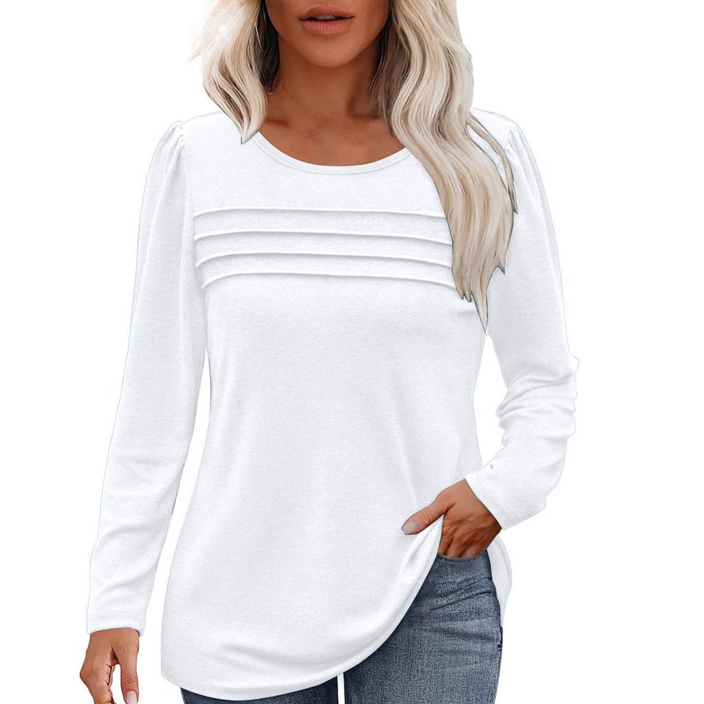 Женский свободный повседневный однотонный топ с круглым вырезом и длинными рукавами, модный топ