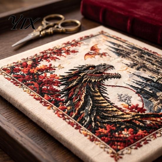 Handmade Embroidery Kit 1 Set DIY Dragon Castle Kit, Fantasy World Cross Stitch Crafts Crafts, Beginner Starter for Home Decoration Friendly