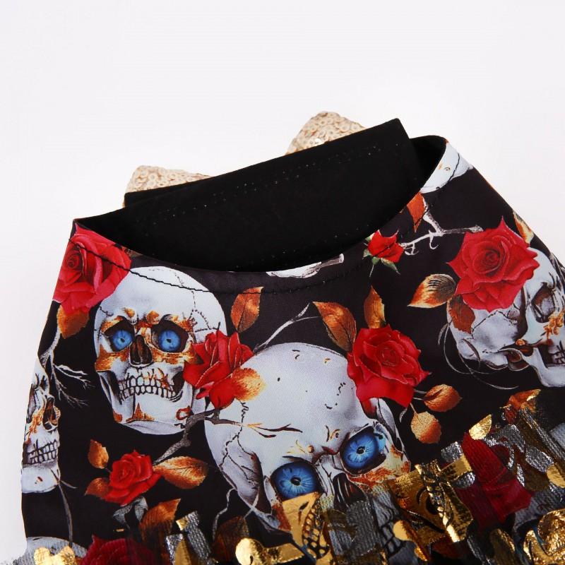 Pet Halloween Dress Small Dogs Cats Winter Princess Style Tulle Gold Foil Skull Design Red XS S M L XL