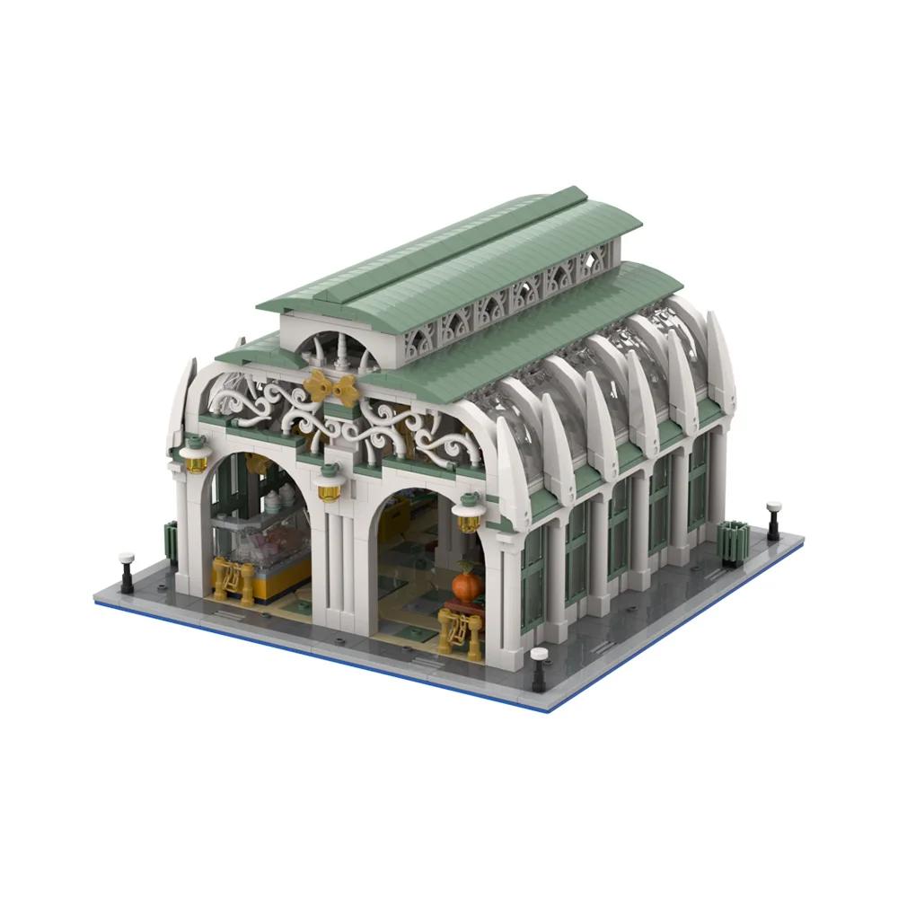 Gobricks MOC Музей Рыночный зал Кубики Модель Рыночный дом Внутренний рынок Mercado Roma Строительные кубики Игрушки Подарок