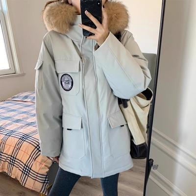 Женское хлопковое пальто средней длины для работы, новый стиль, небольшой меховой воротник, пирожок, преодолеть, утолщенная свободная зимняя хлопковая куртка
