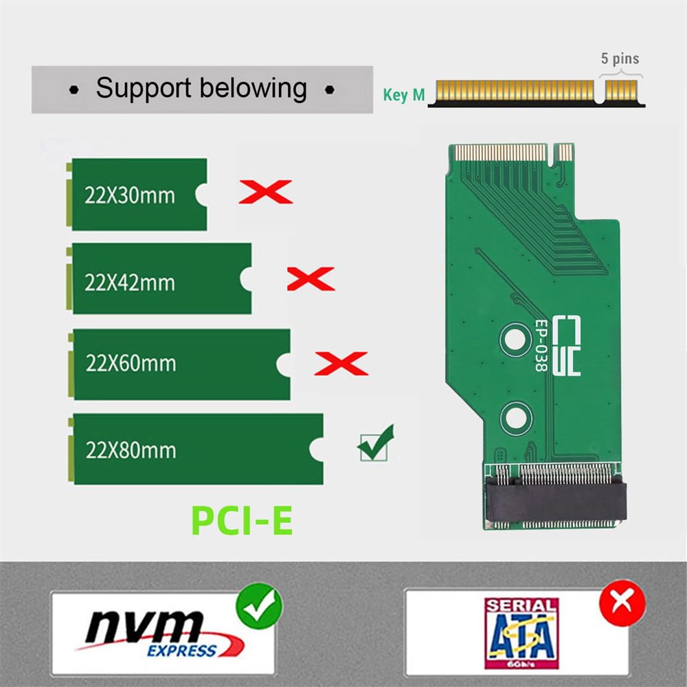 Xiwai NGFF NVMe 22x42 мм на 22x80 мм Папа-Мама Расширение SSD Совместим с Game Boy Адаптер PCI-E 4.0 M-Key, Go,