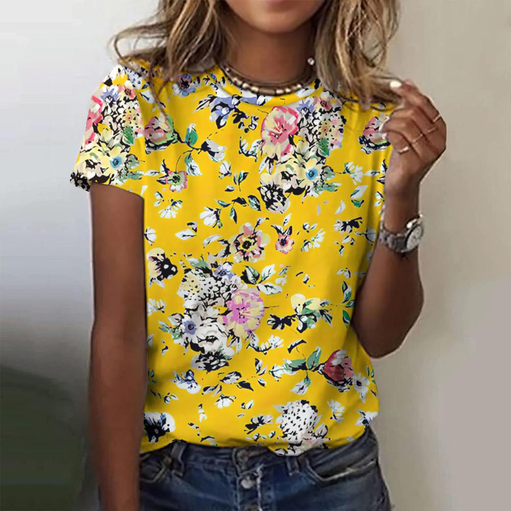 Футболка с 3D-цветочным принтом для женщин, новые футболки с круглым вырезом и коротким рукавом, женский повседневный пуловер для женщин, модные уличные топы