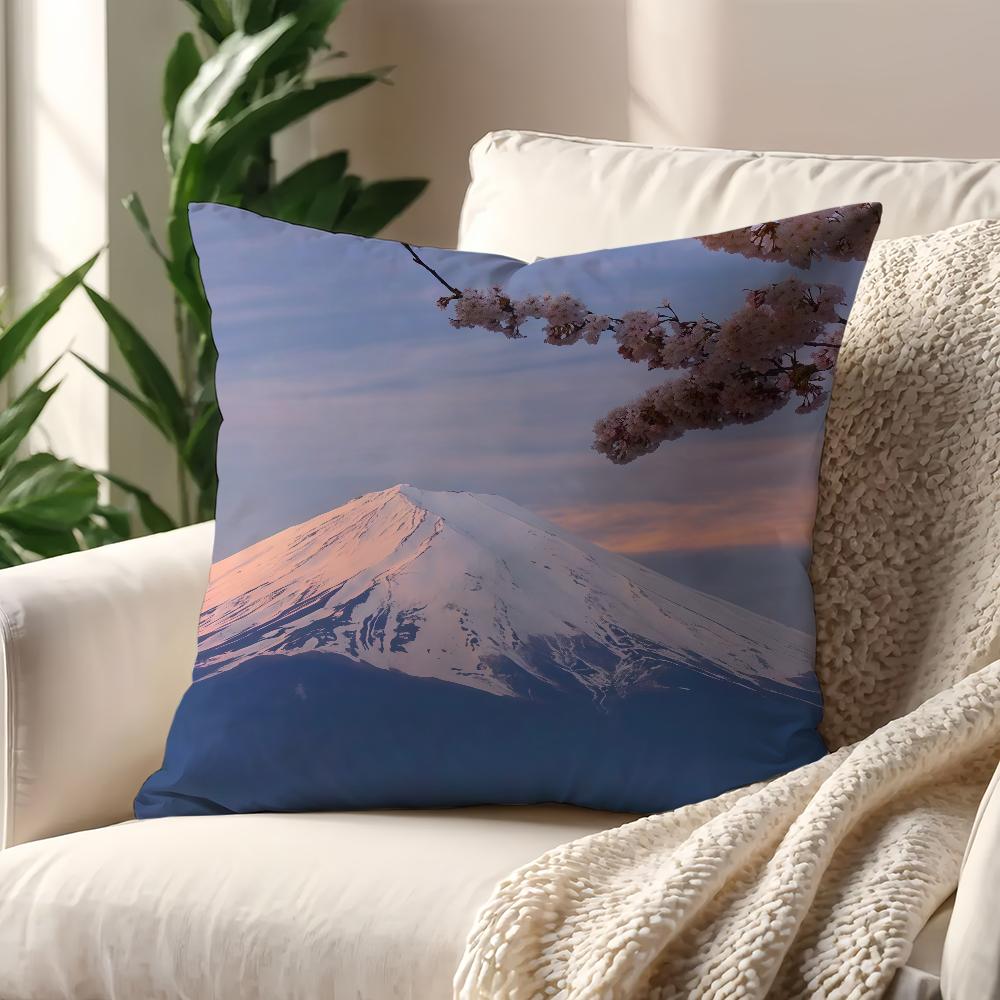Japanese Cherry BBlossom Snow Mountain cushion cover For Pillow Printing Sofa Decoration Home Car Room Office Nordic Simplicity