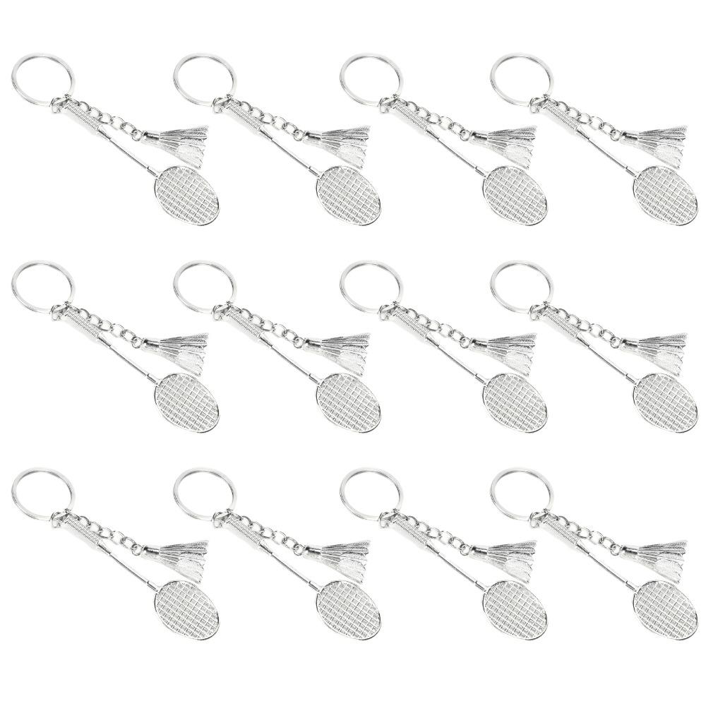 12pcs Metal Material Badminton Keychain Charm Fashionable Design Metal Keyrings For Ball Lovers