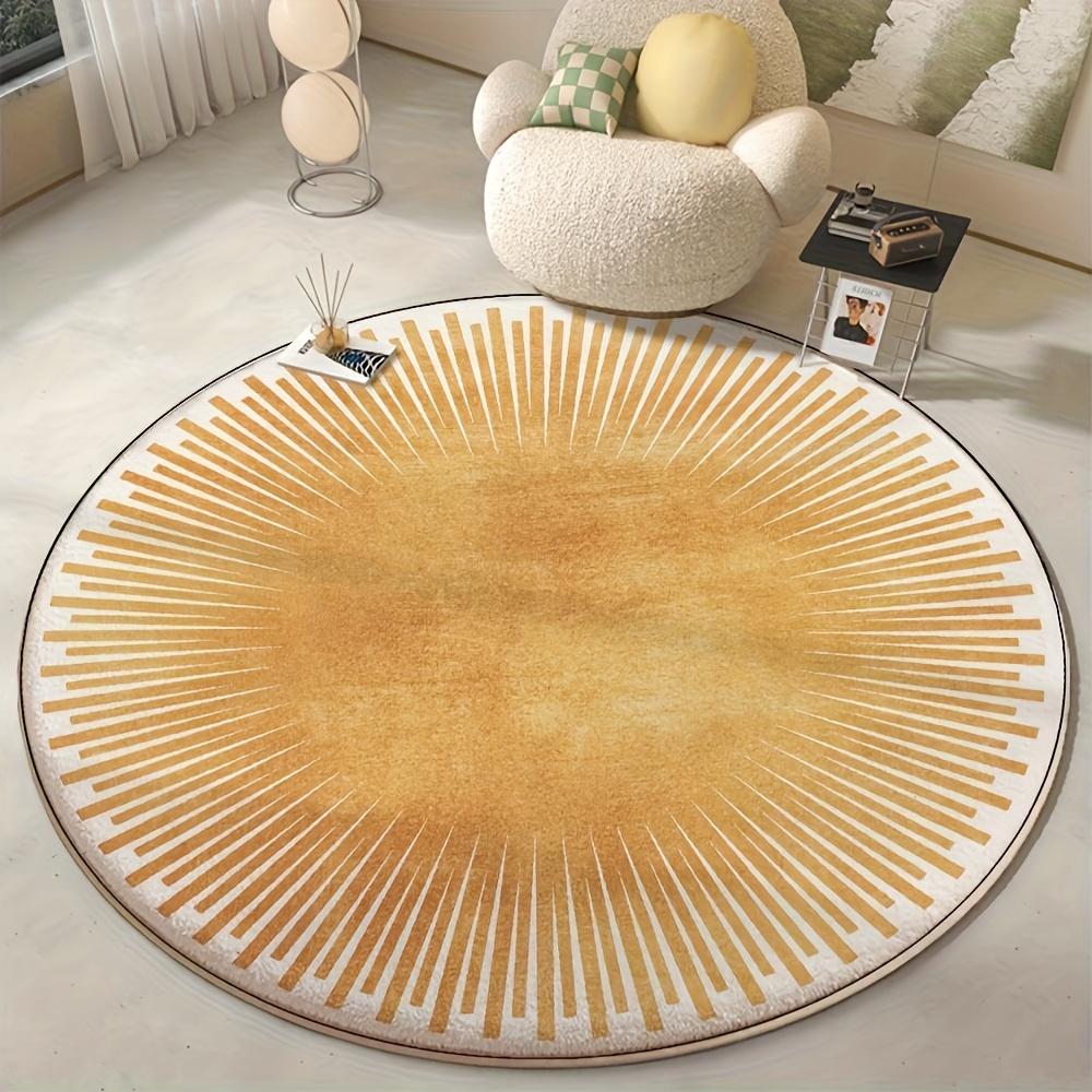 Cute Round Sunburst Geometric Area Rug Fluffy Plush Low Pile Mat for Living Room Bedroom Boho Style Accent Decor Carpet