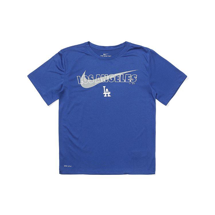 Nike Los Angeles Dodgers Big Swoosh Double Logo Color Block Casual Short Sleeve T-Shirt Kids Tops Royal-Blue 3Z3B7SAHG-LAD