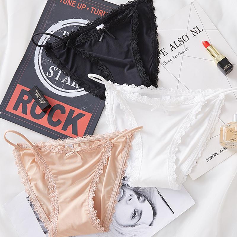 Бесшовное женское нижнее белье из ледяного шелка, сексуальное нижнее белье с низкой талией и кружевным краем, тонкое дышащее нижнее белье