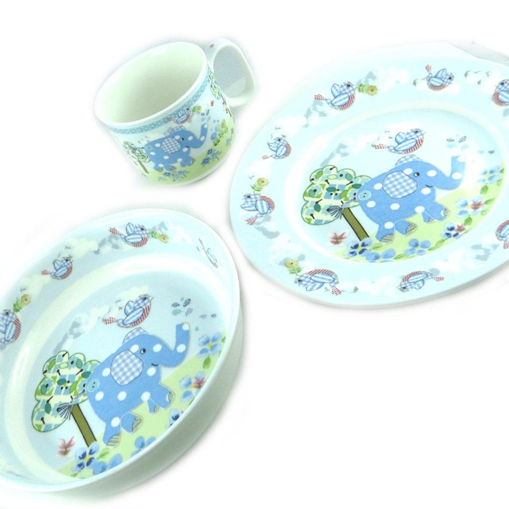 Les Trésors De Lily [L1962] - Set repas enfant céramique 'Eléphant' bleu (3 pièces)