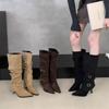 2025 Autumn and Winter New Comfortable Belt Buckle Pointed Head Thin Heel High Heels Femininity Slim Long Knight Boots