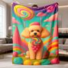 1pc Poodle & Candyland Print Flannel Throw Blanket | Soft Breathable All-Season Polyester Blanket for Home, Office, Camping - No Shedding, Easy Care, 