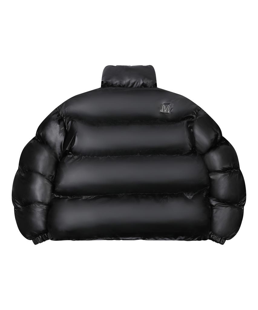 MUCENT Radien Metal Logo High-Neck Glossy Crop Padded Jacket (2 Colors)