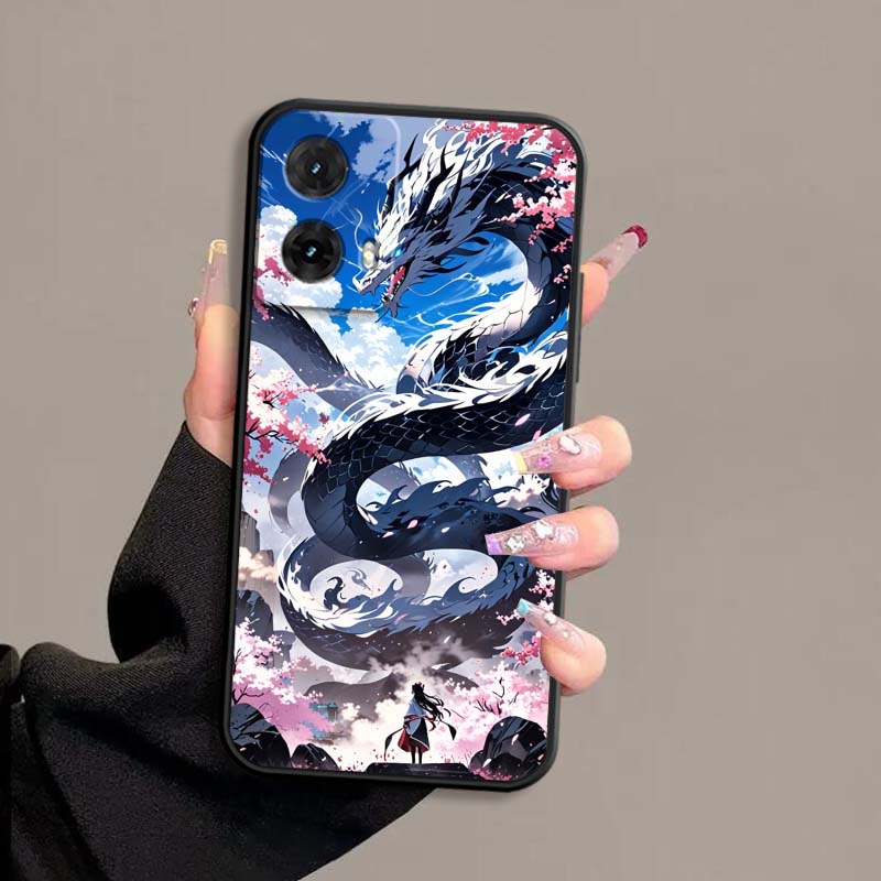 Чехол для телефона с дизайном дракона в стиле аниме для Motorola G85 Edge 50 G24 G35 G14 G04 40 G72 G34 G G54 G13 G32 5G Черный