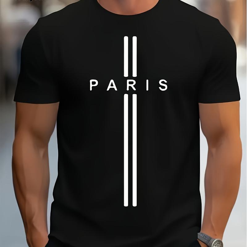 Мужская хлопковая летняя свободная футболка с принтом в виде буквы PARIS, облегающая, повседневная, спортивная, с круглым вырезом и короткими рукавами