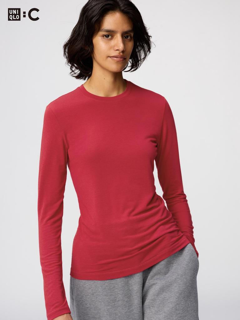 Uniqlo Футболка HeaTTech Cashmere Blend с круглым вырезом и длинным рукавом, очень теплая