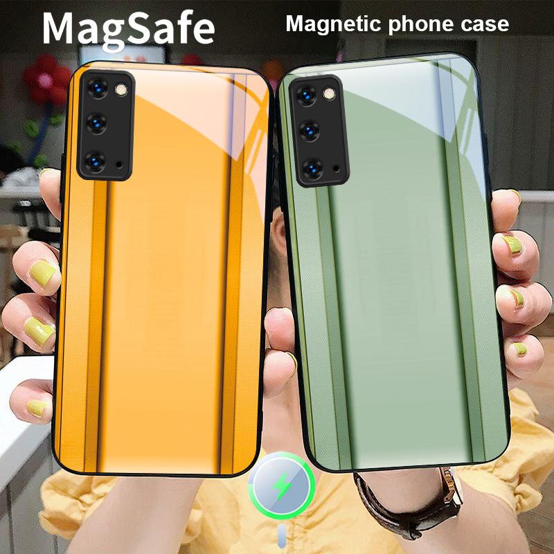 Золотисто-оранжевая рамка Для Magsafe Samsung S25 S25 Edge S25Ultra S8 9 10 20 S21 Pro 22 Plus S23 FE S24 Ultra Стеклянный чехол для телефона