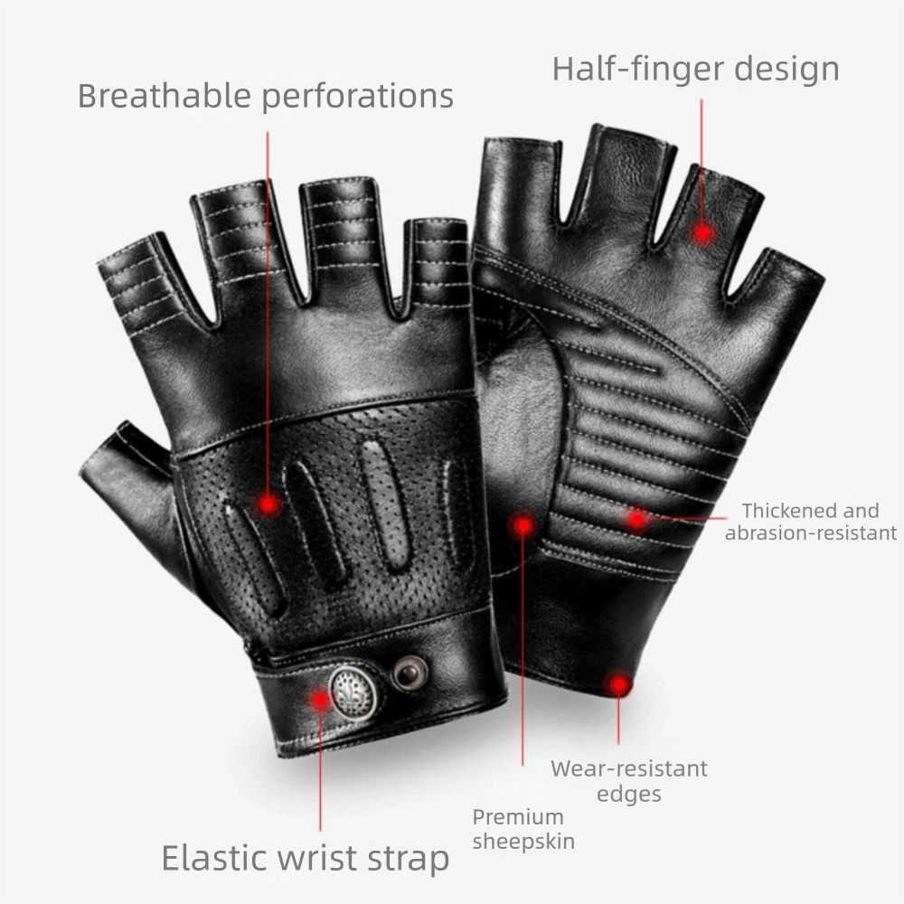 Genuine Sheepskin Leather Half Finger Gloves Soft Material Sheepskin Gloves Cycling