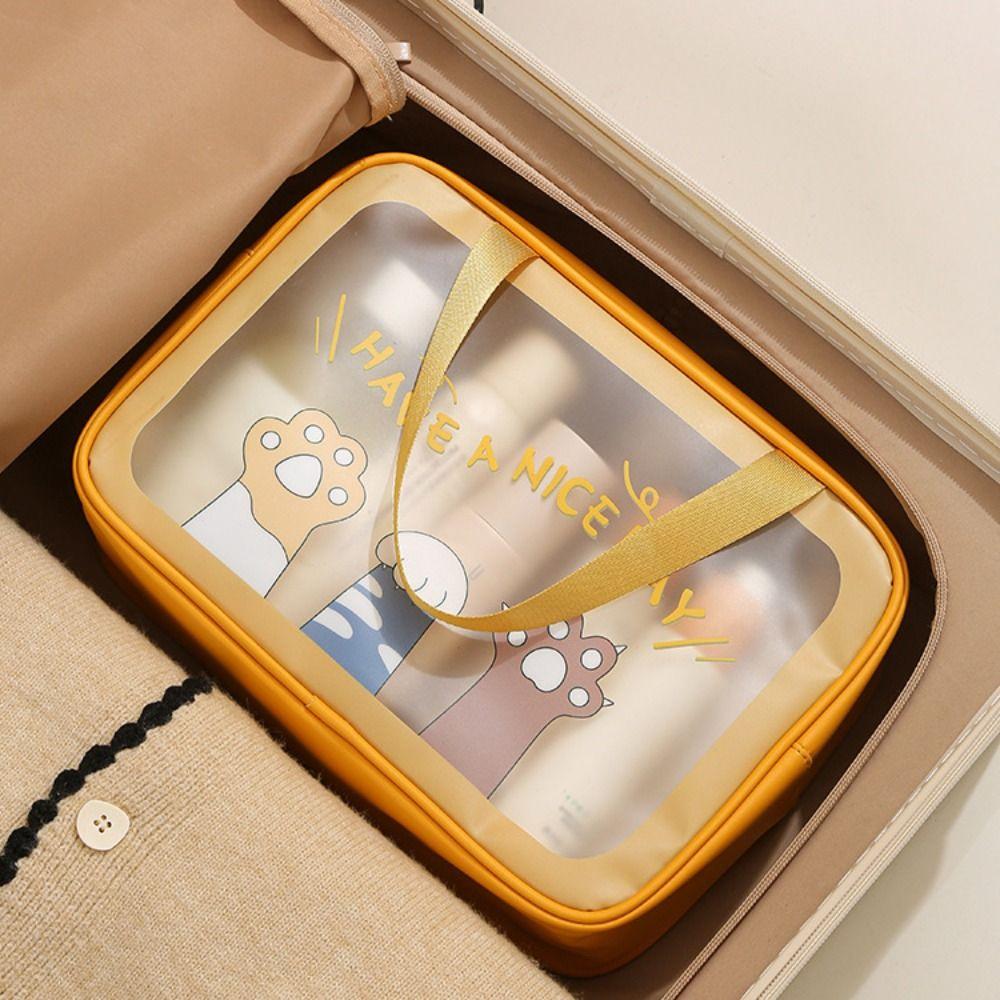 Large Capacity Cartoon PVC Cosmetic Bag Square Wash Pouch Portable Transparent Makeup Bag Storage