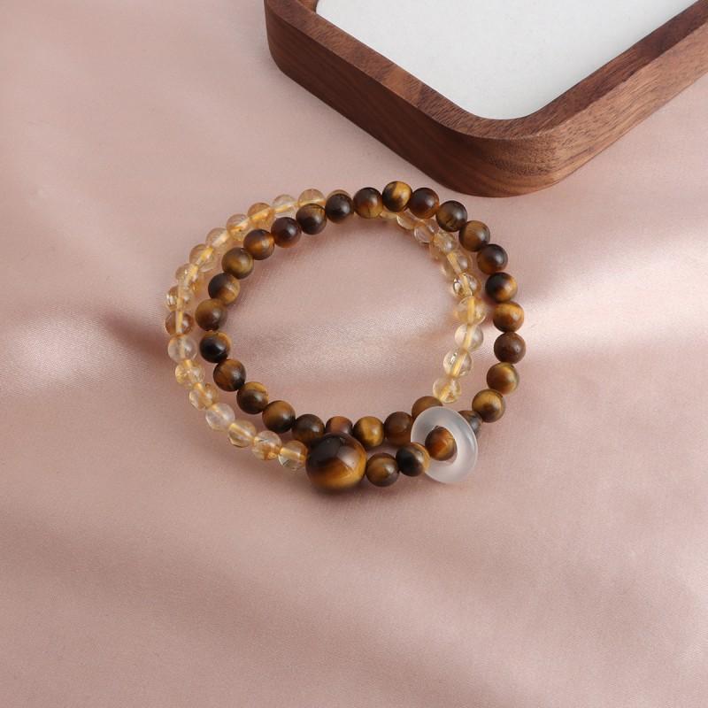 New Chinese Style Double Layer Bracelet Natural Citrine Tiger Eye Stone Hand Jewelry Men Women