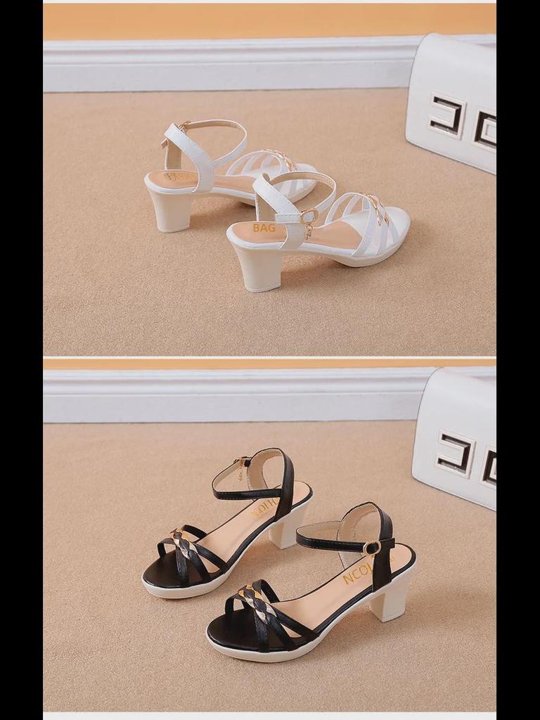 Женские босоножки на высоком каблуке 2021 года — корейский дизайн «рыбий рот» с универсальным римским толстым каблуком